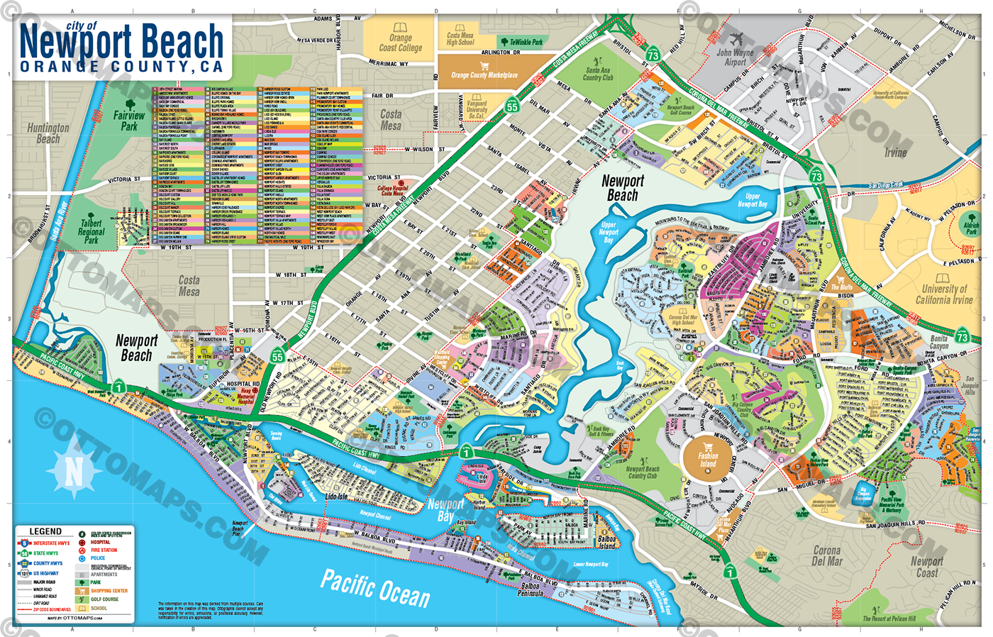 Newport Beach Map, Orange County, CA - FILES - PDF and AI, editable, vector, royalty free