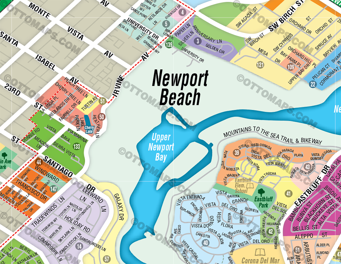 Newport Beach Map, Orange County, CA - FILES - PDF and AI, editable, vector, royalty free