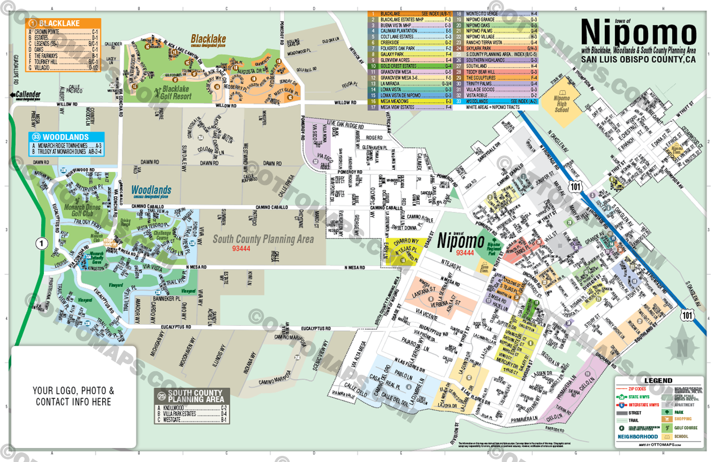 Nipomo Map, San Luis Obispo County, CA - FILES - PDF and AI, editable, vector, royalty free