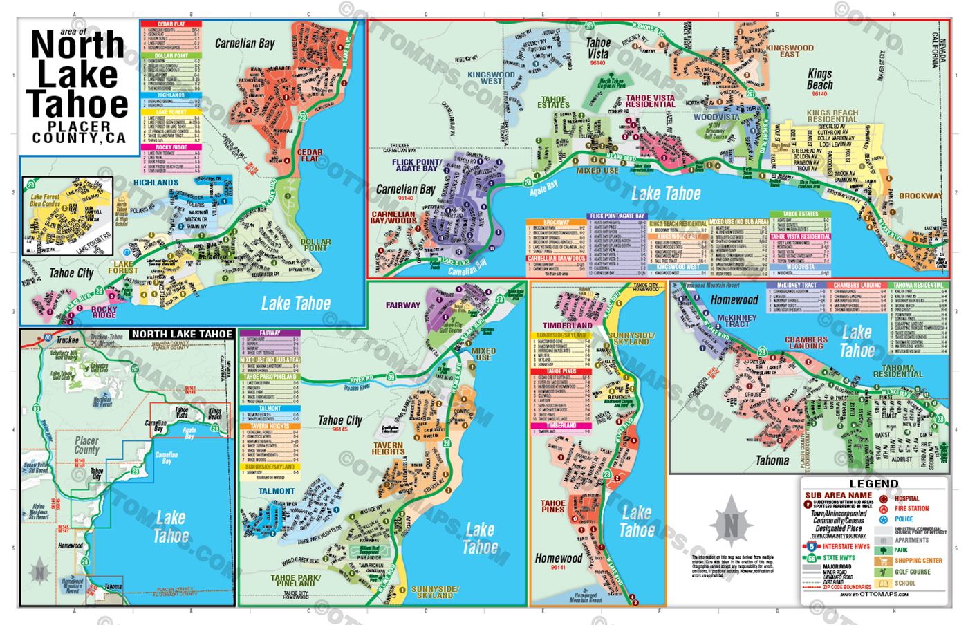 North Lake Tahoe Map, Placer County, CA - POSTER PRINTS