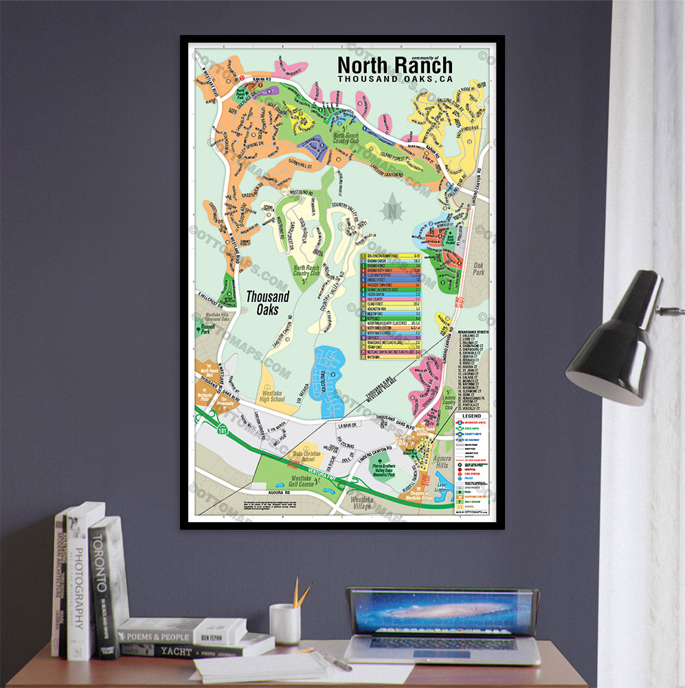 North Ranch Map - Thousand Oaks - Ventura County, CA - POSTER PRINTS - with frame