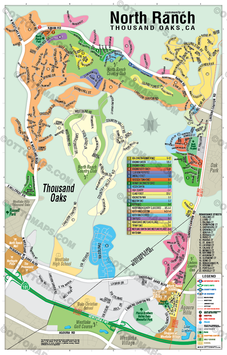 North Ranch Map - Thousand Oaks - Ventura County, CA - POSTER PRINTS