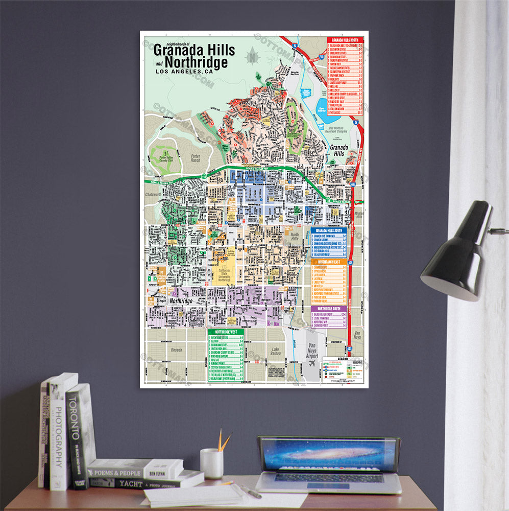 Northridge and Granada Hills Map, Los Angeles County, CA - POSTER PRINTS