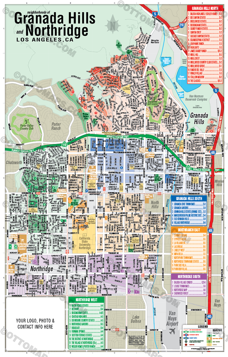 Northridge and Granada Hills Map, Los Angeles County, CA - FILES - PDF and Adobe Illustrator