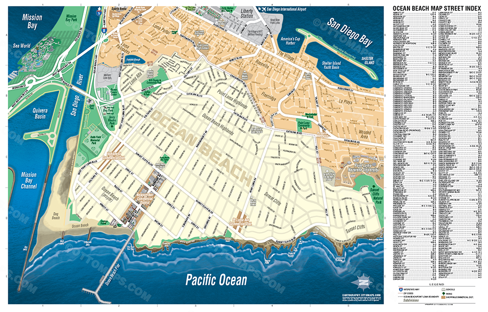 Ob Map Ocean Beach Map, San Diego, CA - POSTER PRINTS – Otto Maps