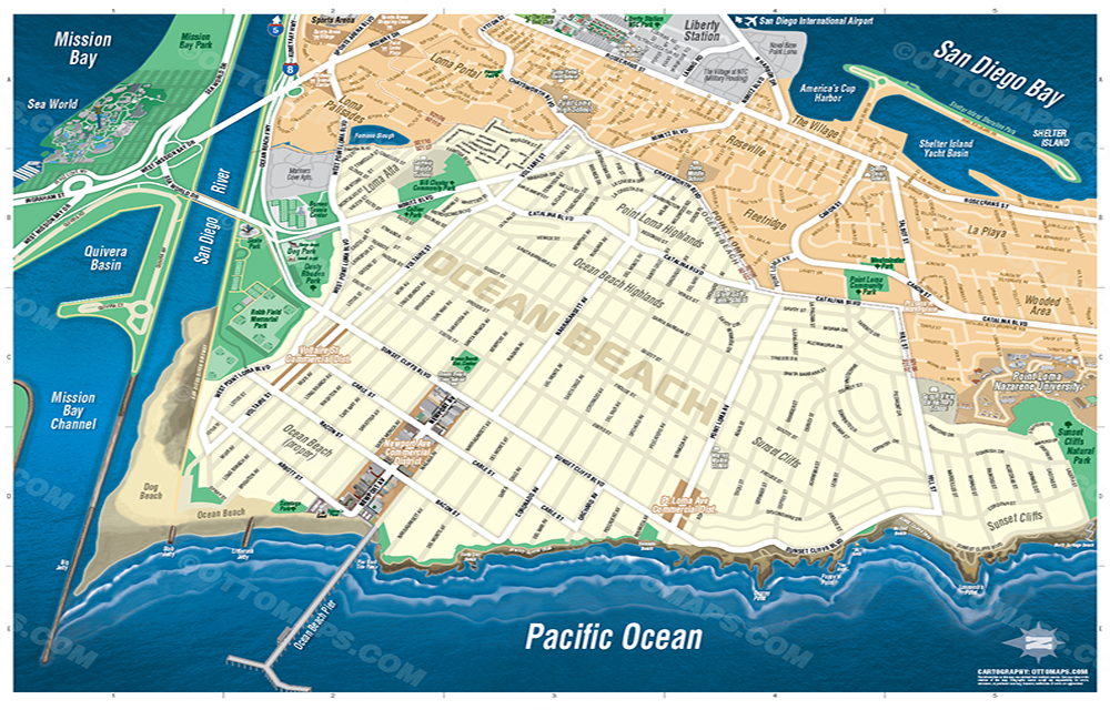 Ocean Beach Map (no Index) San Diego, CA - POSTER PRINTS