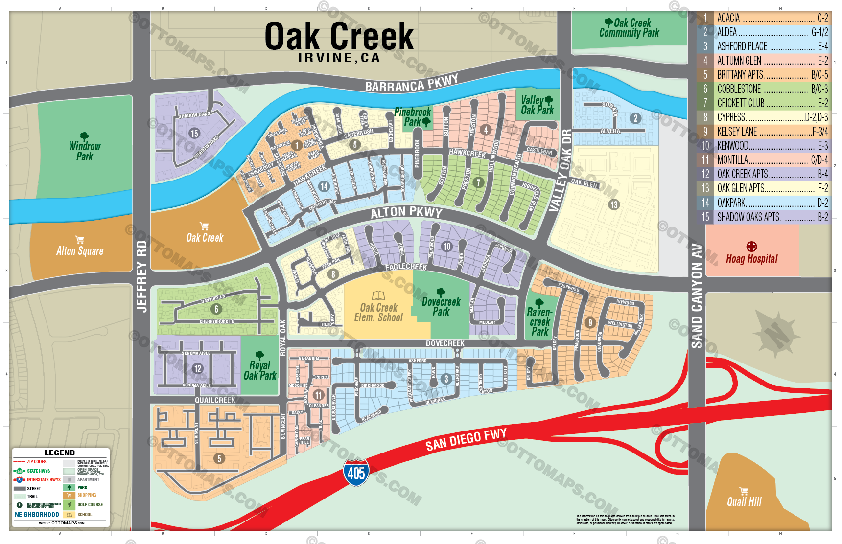 Oak Creek Map, Irvine, Orange County, CA - FILES - PDF and Adobe Illustrator - no box