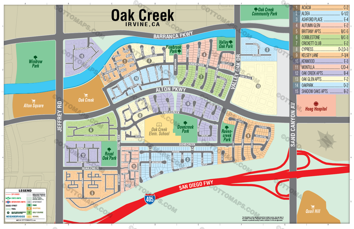 Oak Creek Map, Irvine, Orange County, CA - POSTER PRINTS