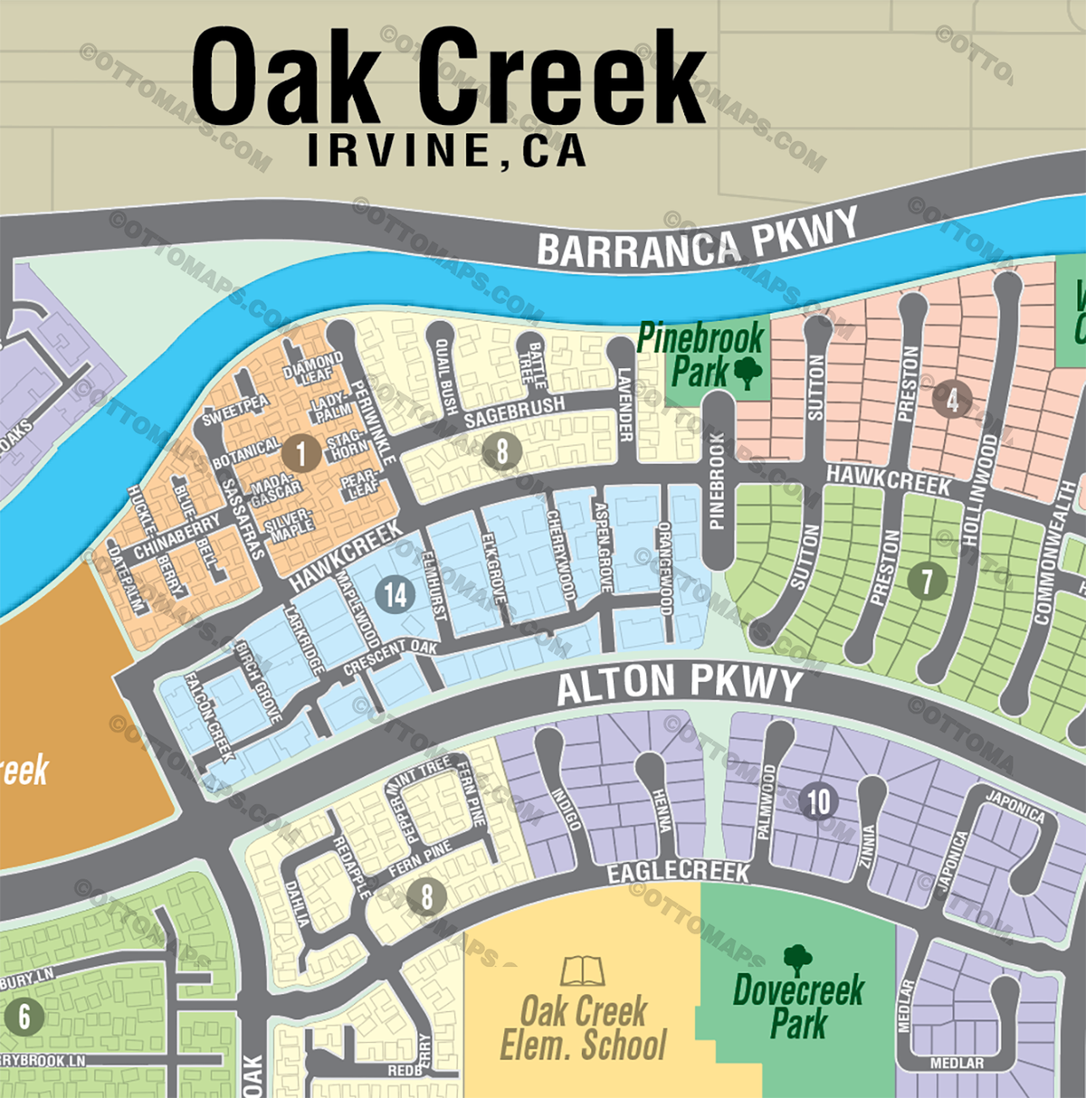 Oak Creek Map, Irvine, Orange County, CA - FILES - PDF and Adobe Illustrator - zoom
