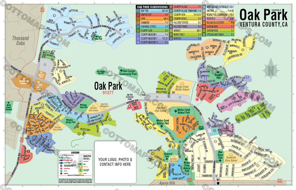 Subdivision Parks Map Oak Park Map, Ventura County, CA - FILES - PDF and AI Files, editable ...