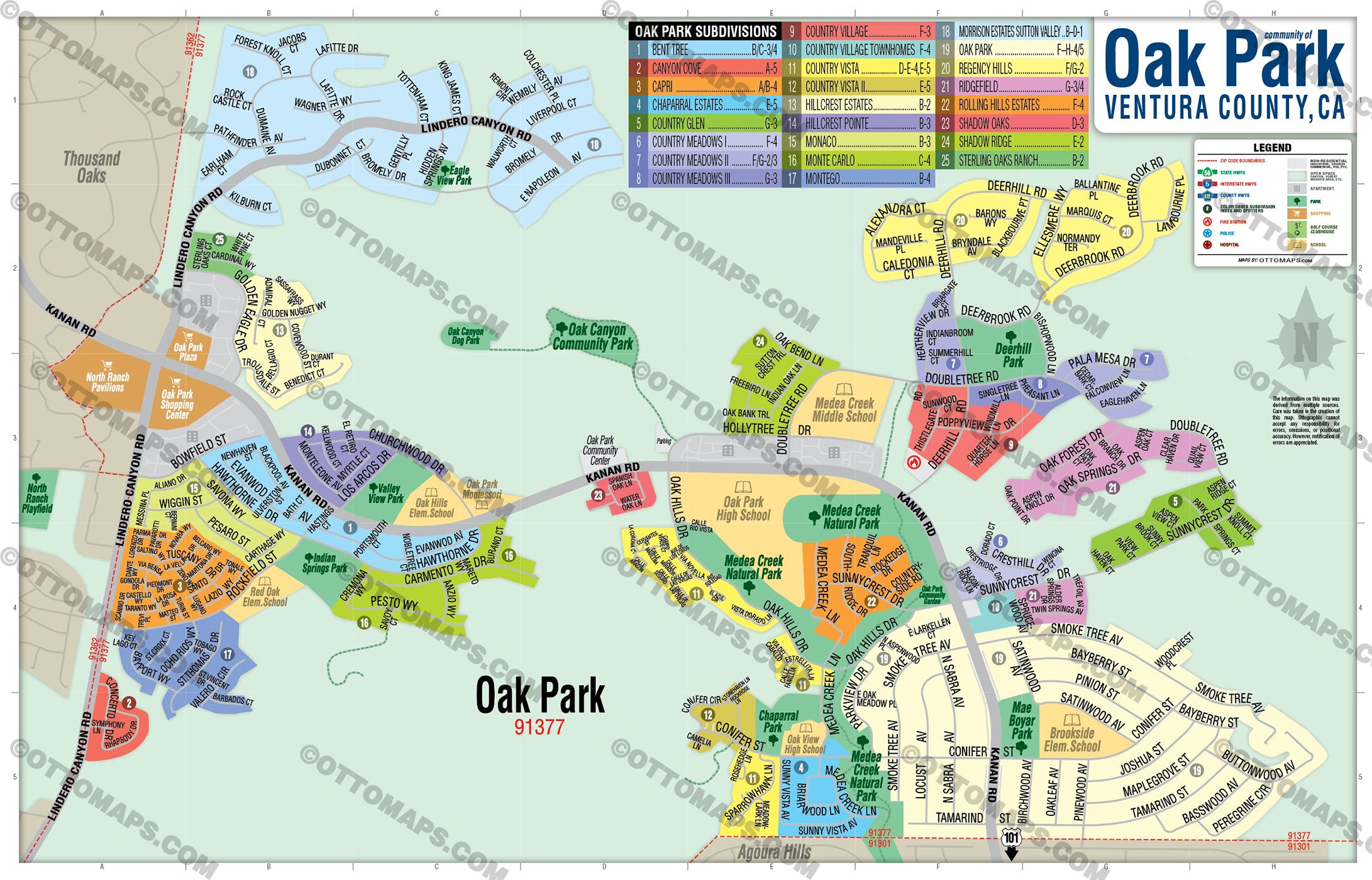 Oak Park Map, Ventura County, CA - FILES - PDF and AI Files, editable, vector, royalty free