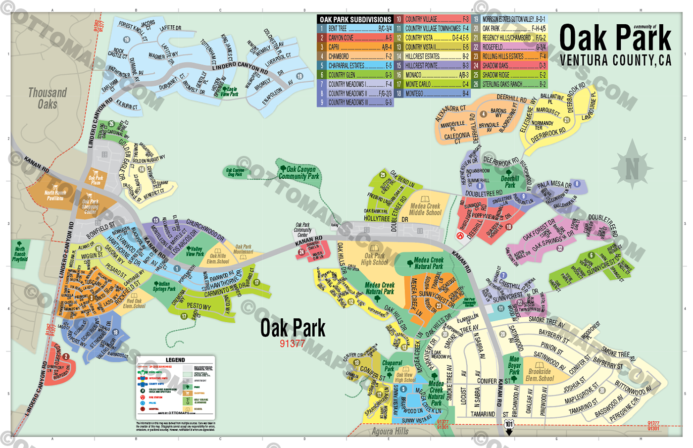 Oak Park Map, Ventura County, CA - POSTER PRINTS