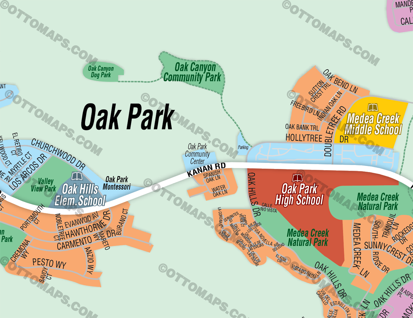 Oak Park Unified School District Map, Ventura County, CA - FILES - PDF and AI, editable, vector, royalty free