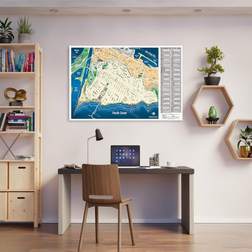 Ocean Beach Map with Street Index, San Diego, CA - POSTER PRINTS