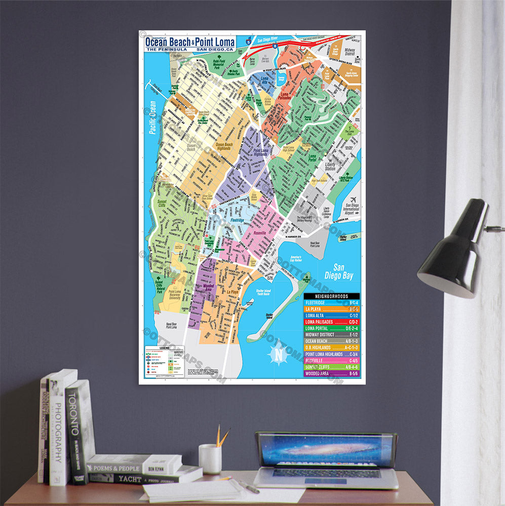 Ocean Beach Map - Point Loma Map – Neighborhoods - POSTER PRINTS