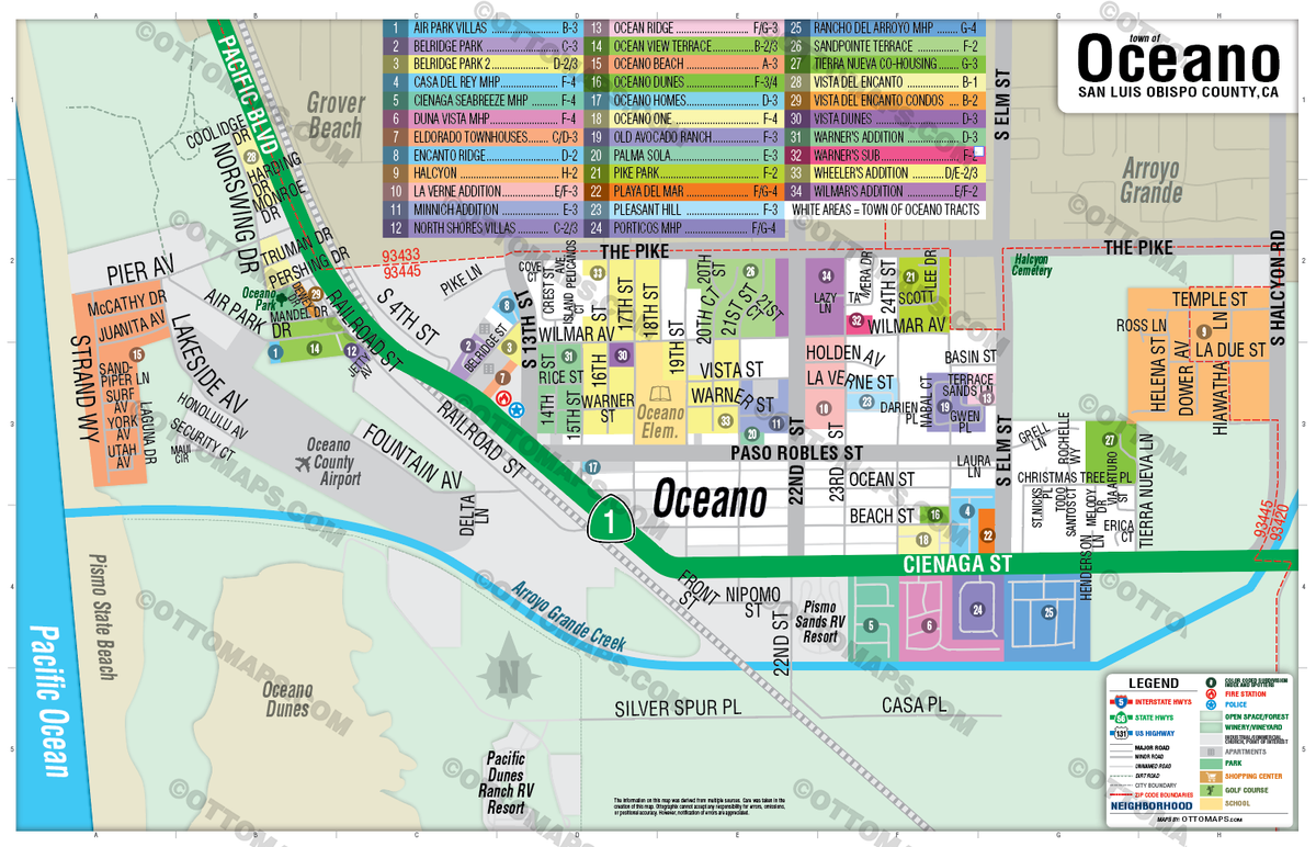 Oceano Map, San Luis Obispo County, CA - FILES - PDF and Adobe Illustrator - no box