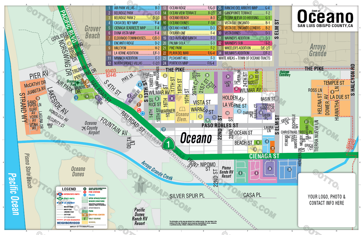 Oceano Map, San Luis Obispo County, CA - FILES - PDF and Adobe Illustrator - with box