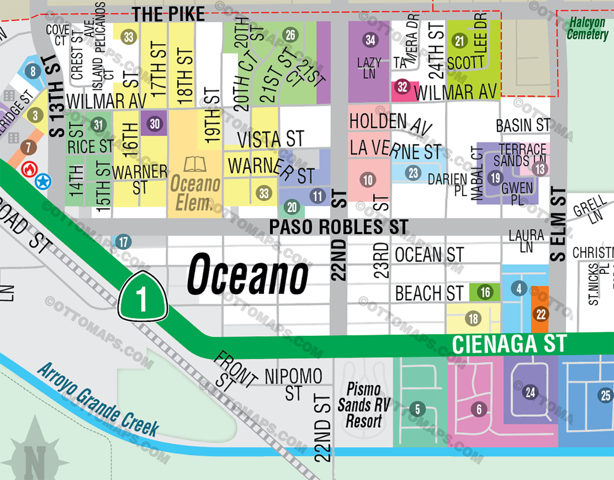 Oceano Map, San Luis Obispo County, CA - FILES - PDF and Adobe Illustrator - zoom
