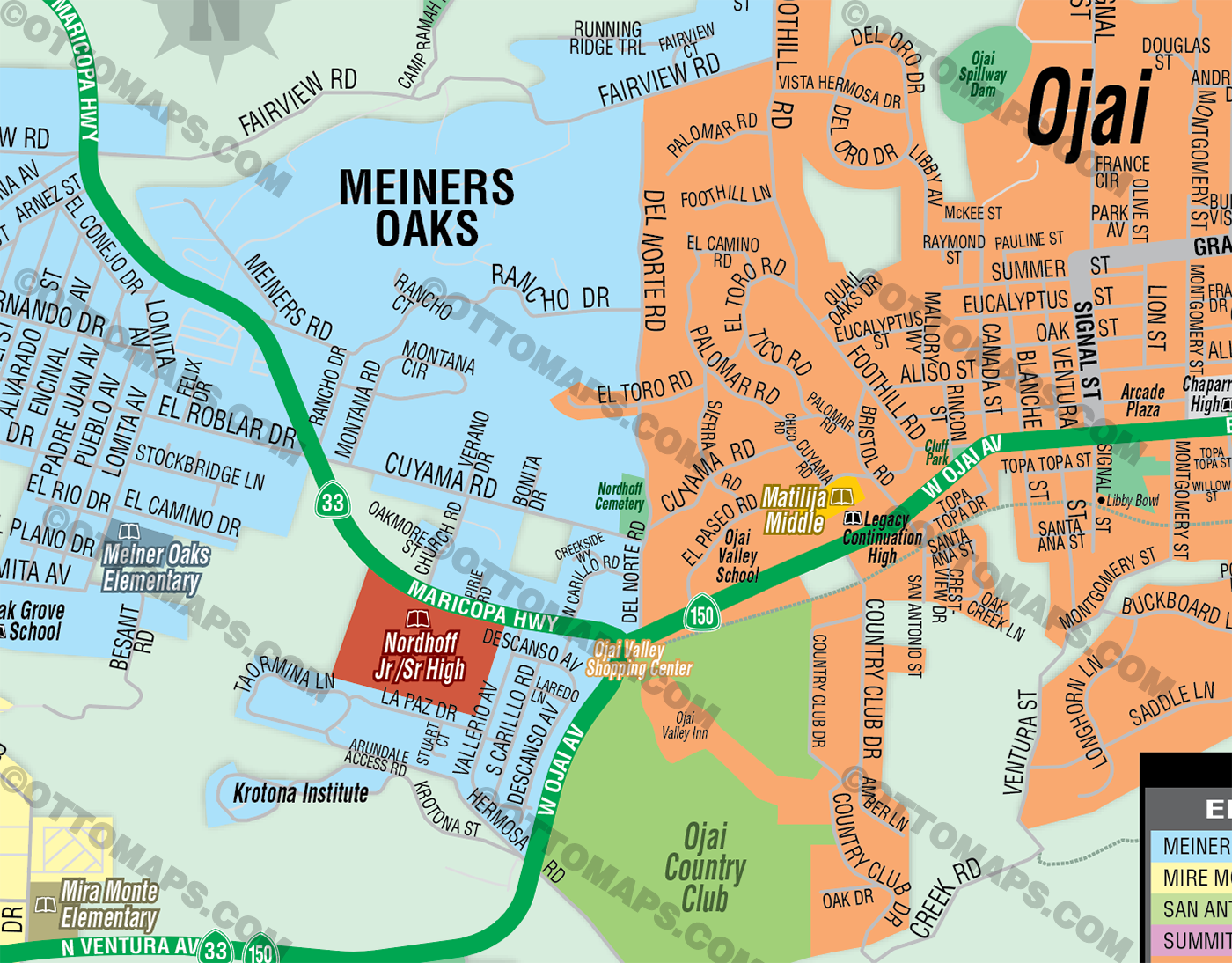 Ojai Unified School District Map, Ventura County, CA - FILES - PDF and AI, editable, vector, royalty free