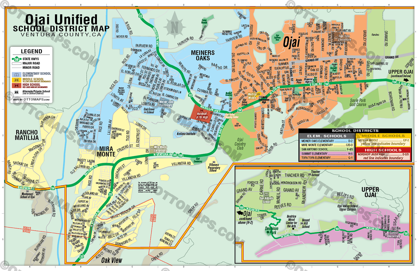 Ojai Unified School District Map, Ventura County, CA - FILES - PDF and AI, editable, vector, royalty free