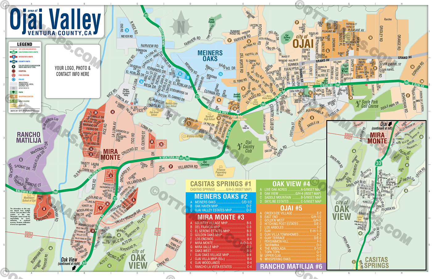 Ojai Valley Map, Ventura County, CA - FILES - PDF and AI, editable, vector, royalty free