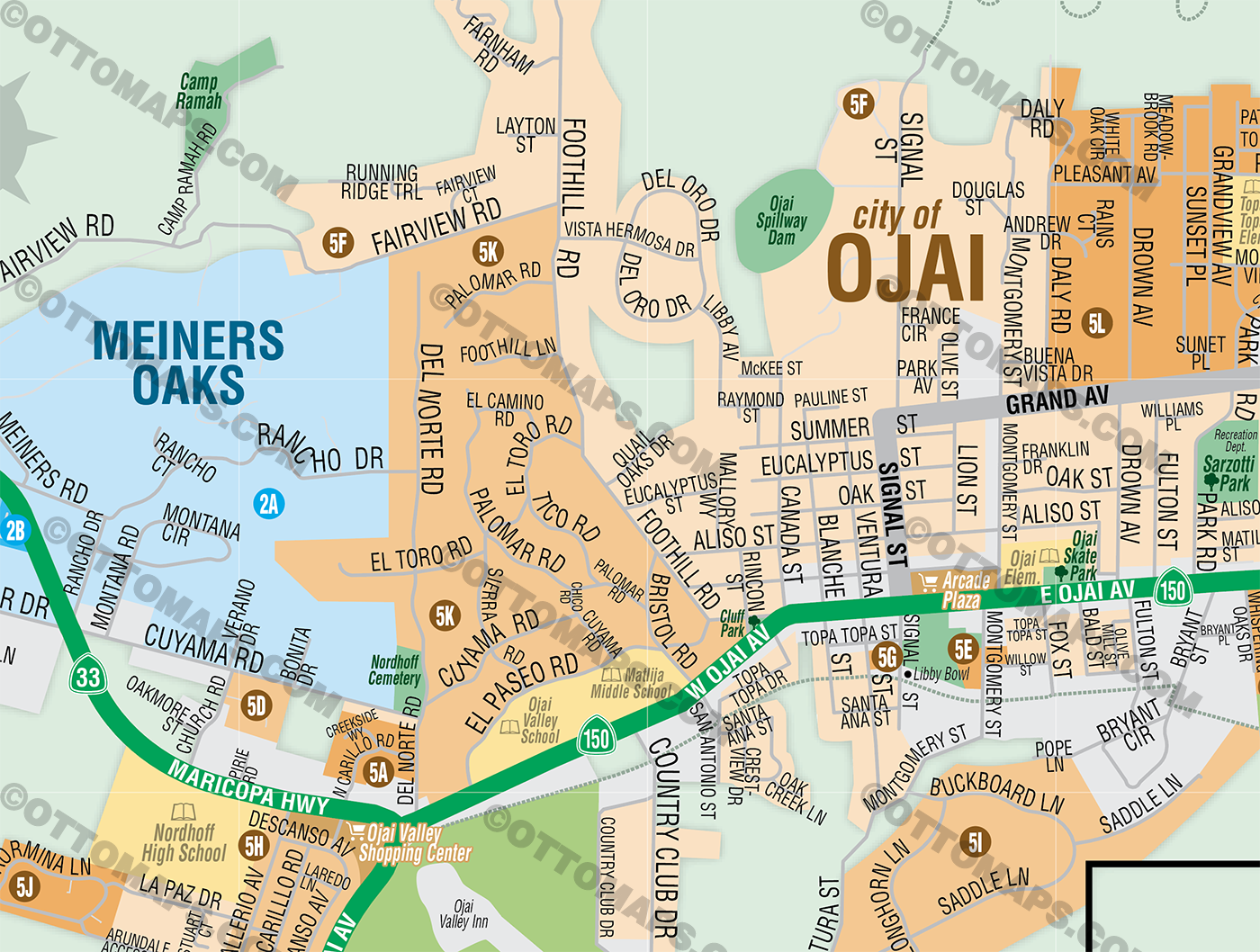 Ojai Valley Map, Ventura County, CA - FILES - PDF and AI, editable, vector, royalty free