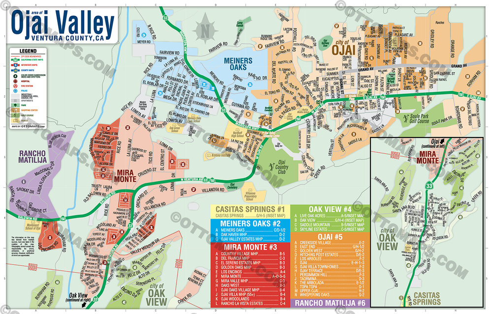 Ojai Valley Map, Ventura County, CA - POSTER PRINTS