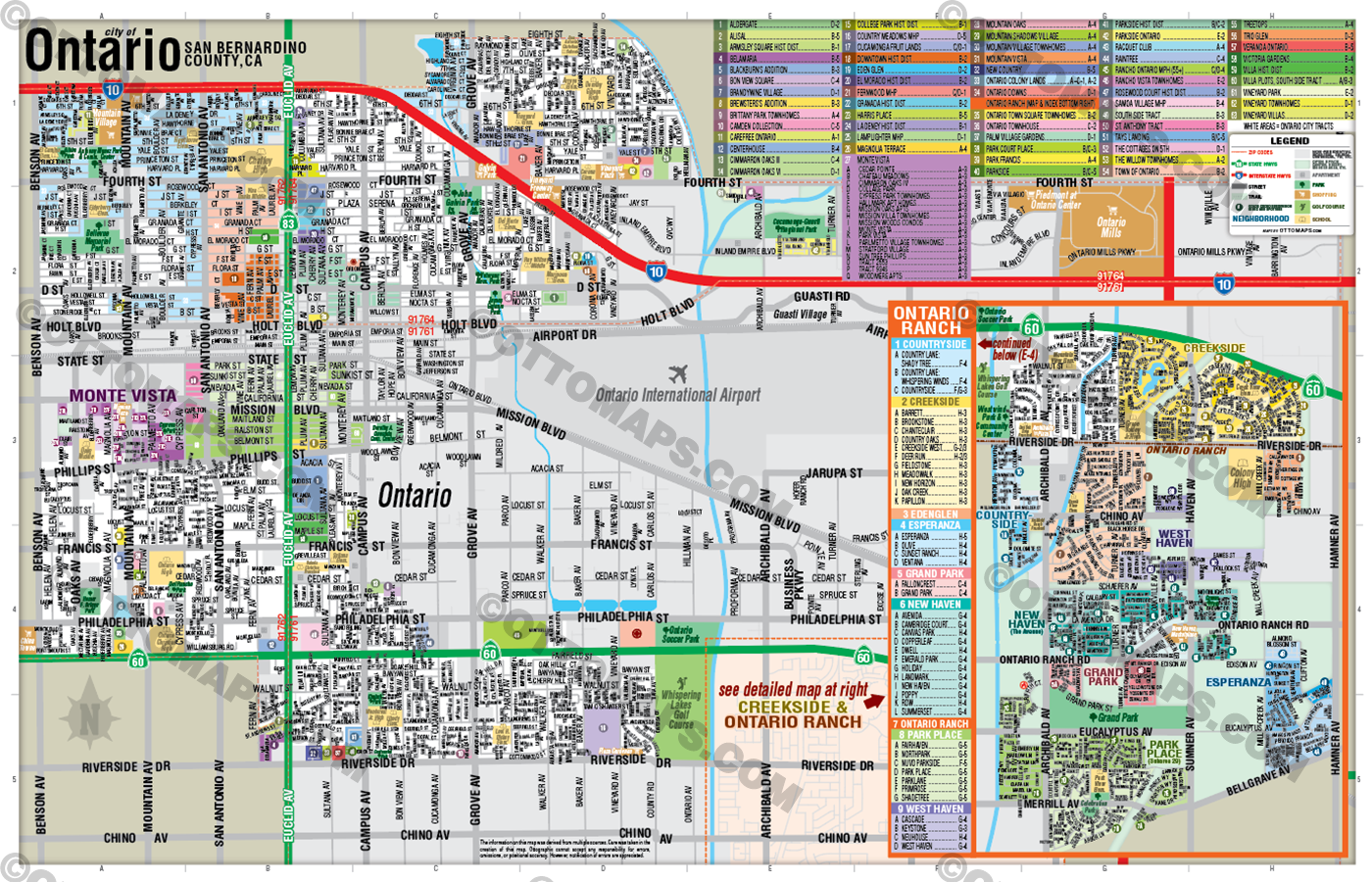 Ontario Map, San Bernardino County, CA - FILES - PDF and AI Files, editable, vector, royalty free