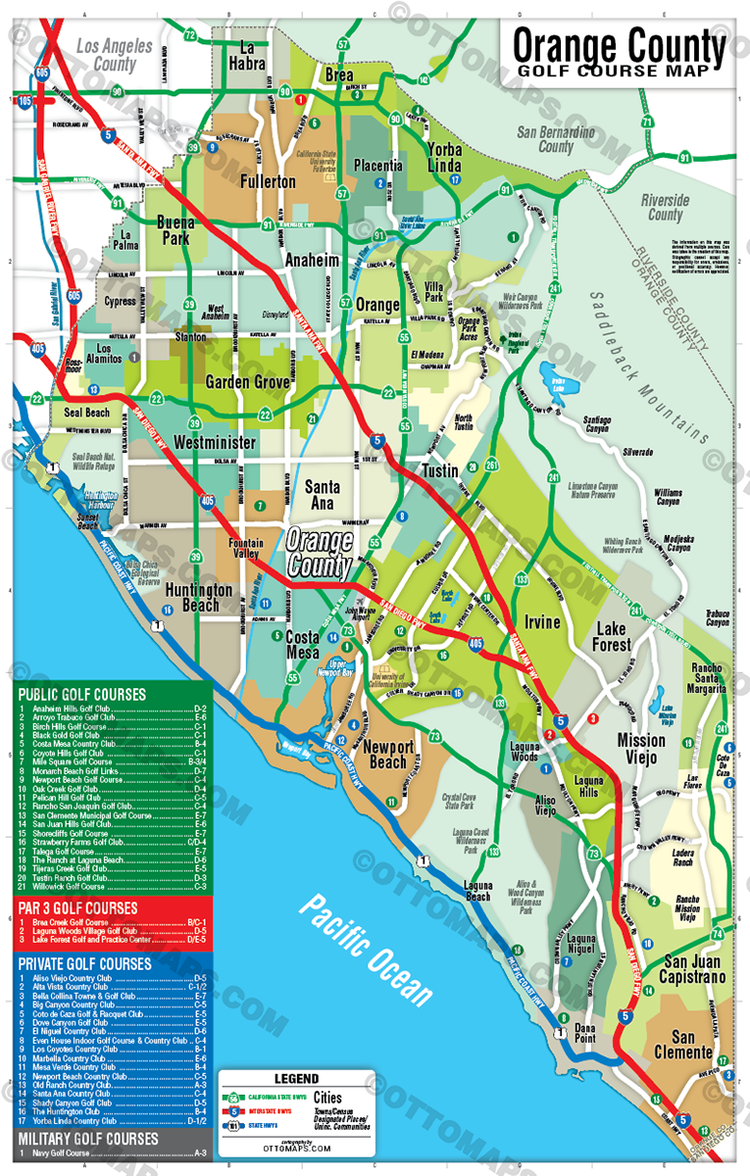 Orange County Golf Map - FILES - PDF and AI, editable, layered, vector ...