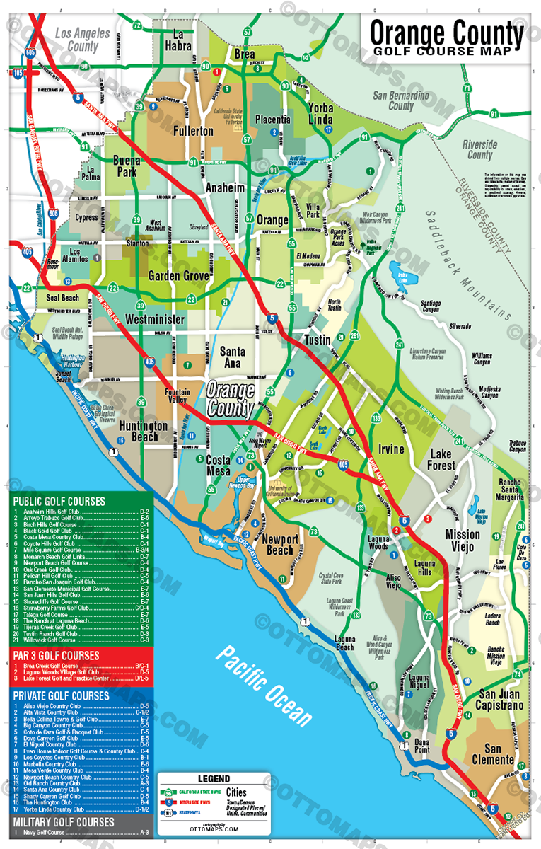 Orange County Golf Map - FILES - PDF and AI, editable, layered, vector, royalty free