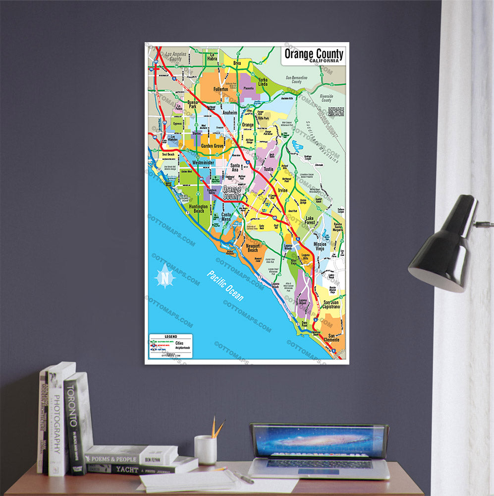 Orange County Map - No Zip Codes - POSTER PRINTS