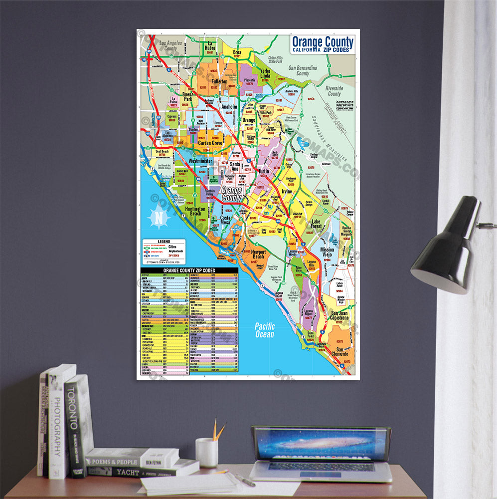 Orange County Zip Code Map - Cities colorized - POSTER PRINTS