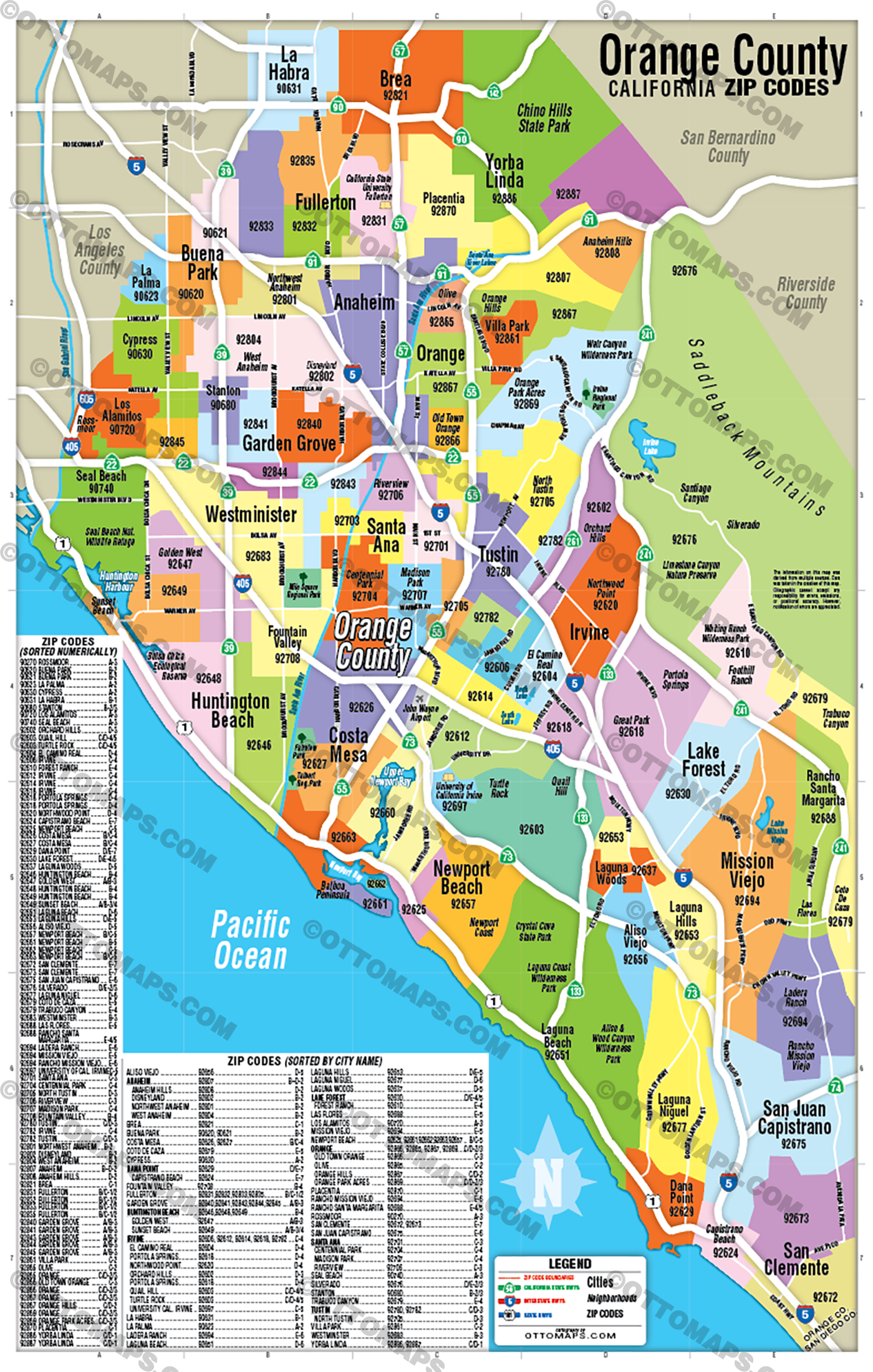 Orange County Zip Code Map - FILES - PDF and AI Files, editable, vector, royalty free