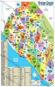 Orange County Zip Code Map (zip codes colorized) - FILES - PDF and AI, editable, layered, vector, royalty free