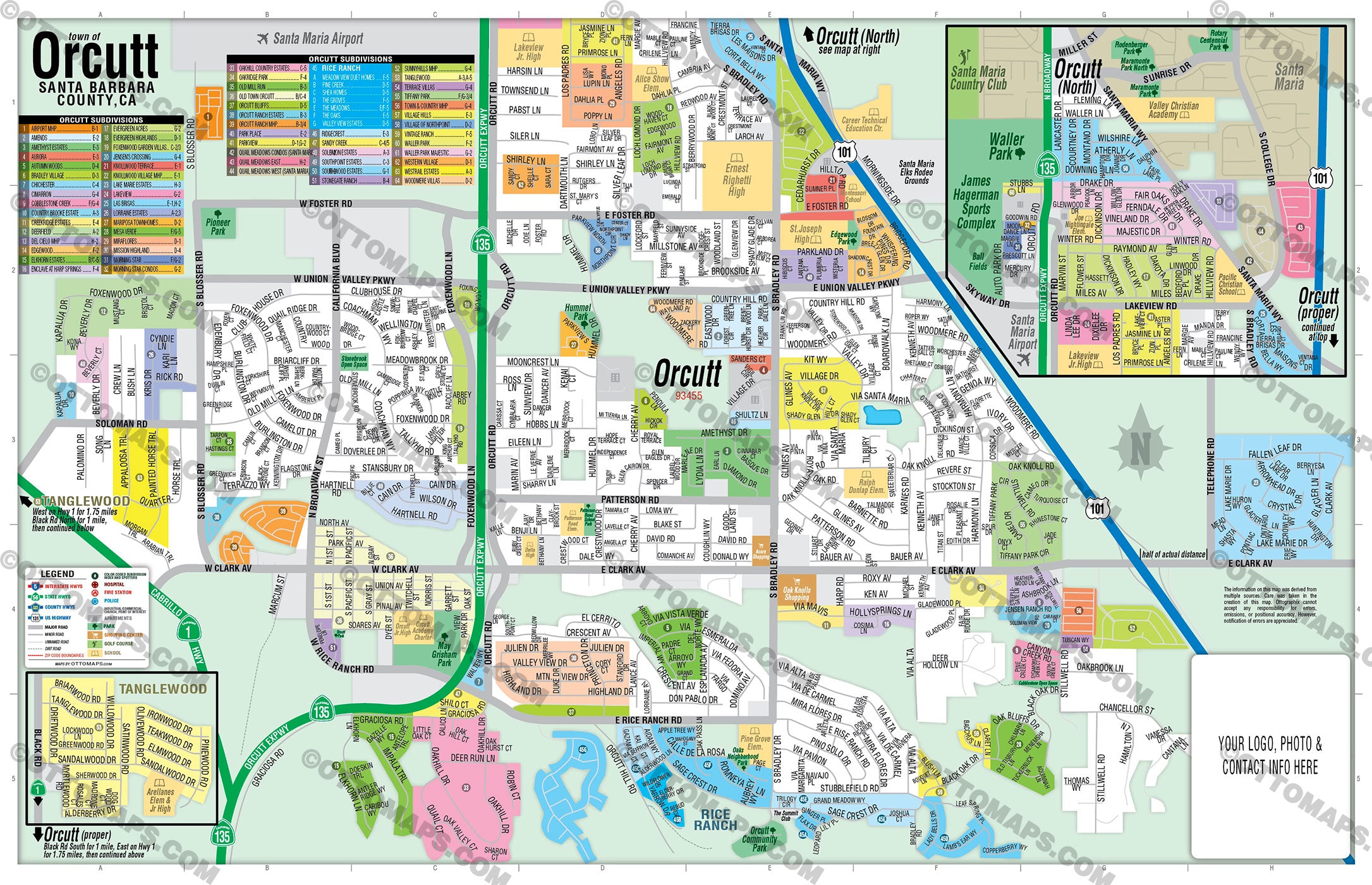 Orcutt Map, Santa Barbara County, CA - FILES - PDF and AI, editable, vector, royalty free