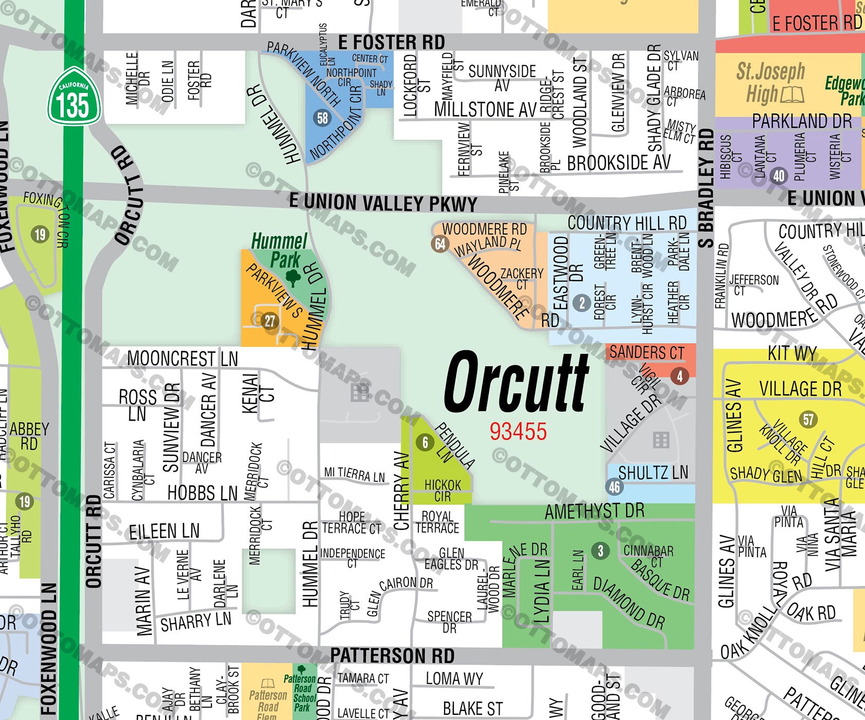 Orcutt Map, Santa Barbara County, CA - FILES - PDF and AI, editable, vector, royalty free