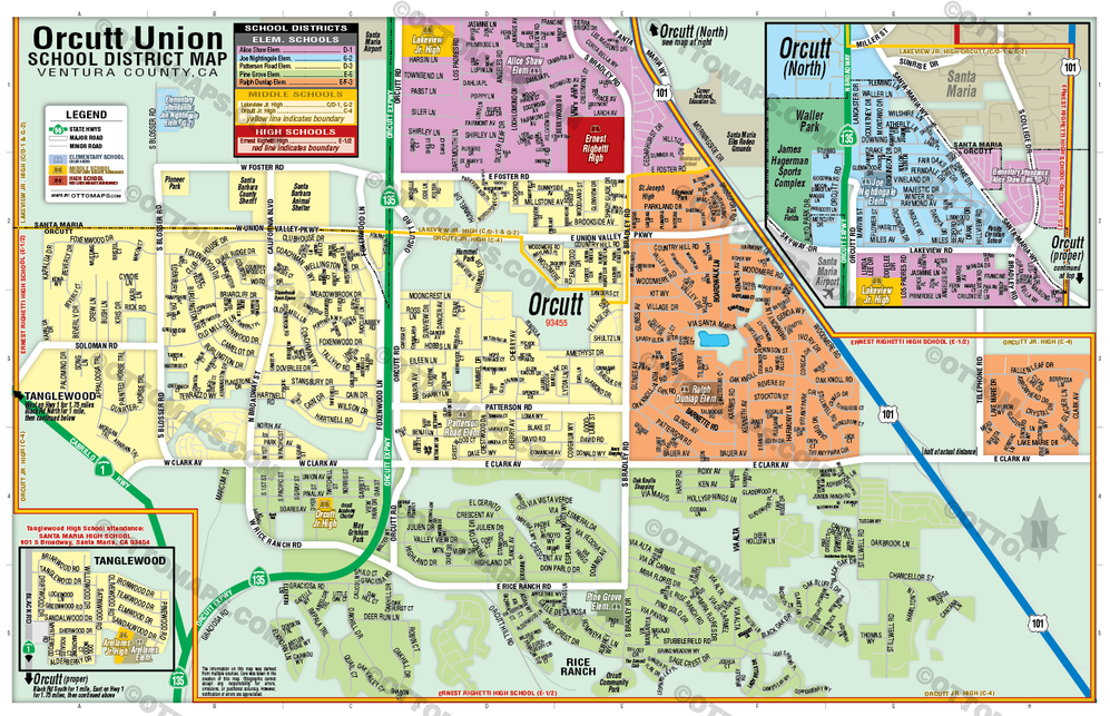 Orcutt School District Map, Santa Barbara County, CA - POSTER PRINTS