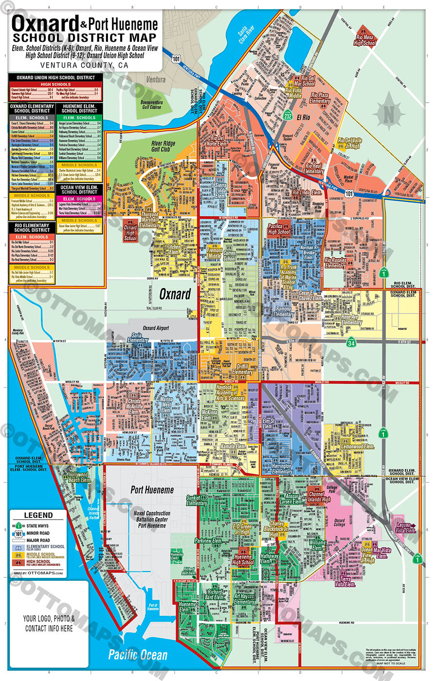 Oxnard School District Map - including Oxnard, Rio, Hueneme & Ocean View School Districts