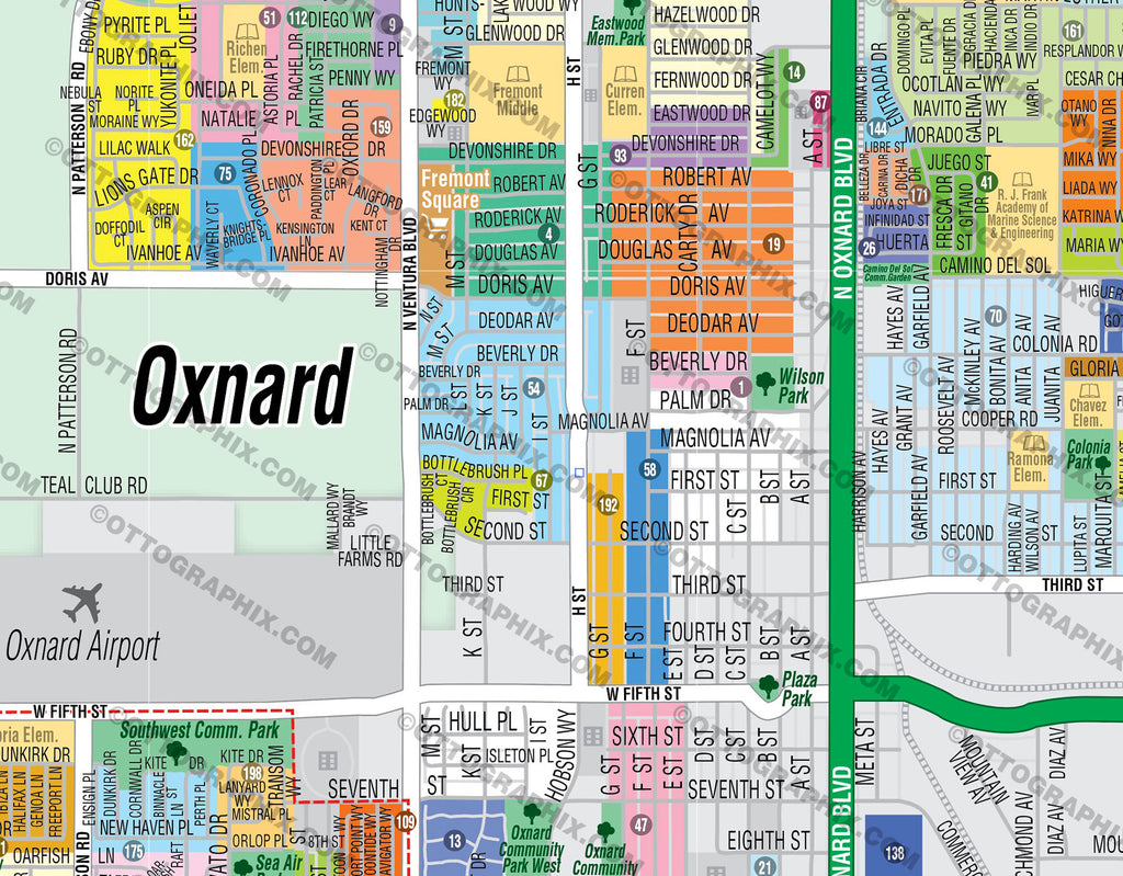 Oxnard Map, Ventura County, CA - FILES - PDF and AI Files, editable, v ...