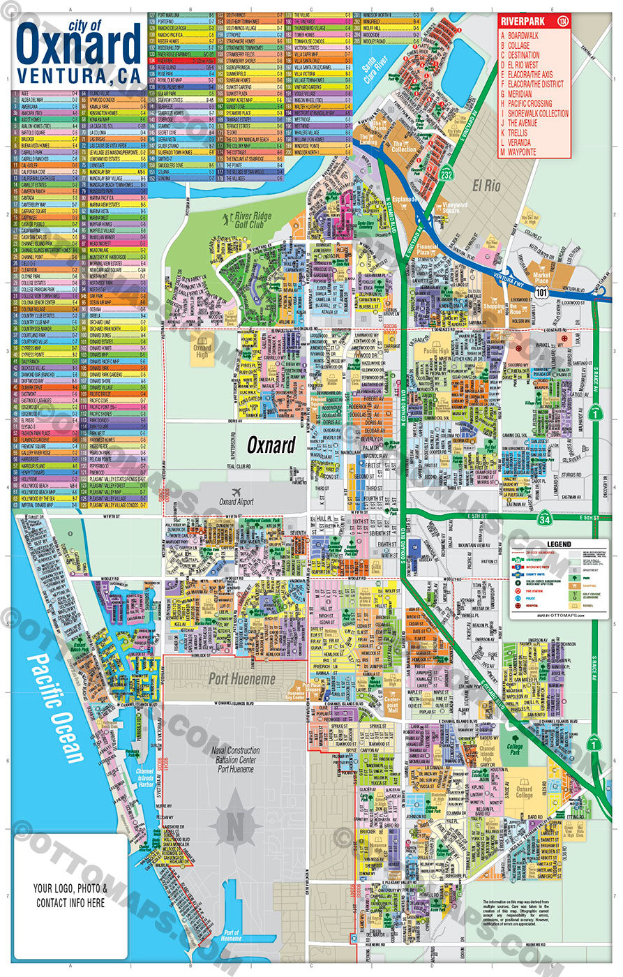 Oxnard Map, Ventura County, CA - FILES - PDF and AI Files, editable, vector, royalty free