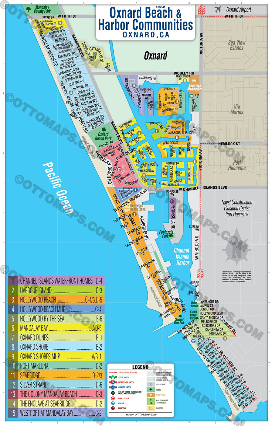 Oxnard Coastal Map - Oxnard Shores and Channel islands - FILES - PDF and AI, editable, vector, royalty free