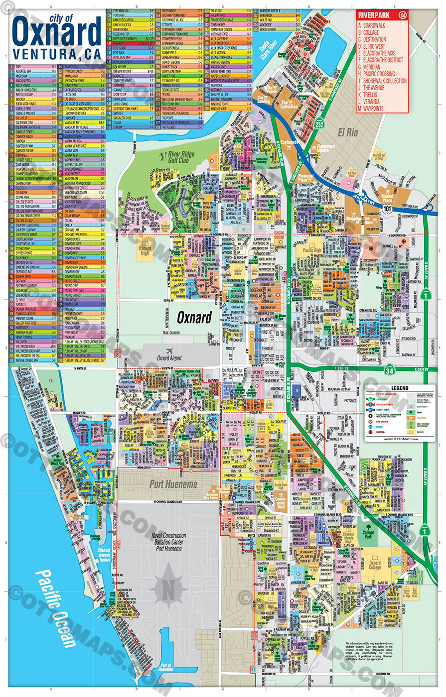 Oxnard Map, Ventura County, CA - FILES - PDF and AI Files, editable, vector, royalty free