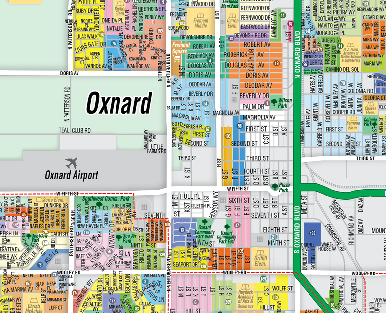 Oxnard and Port Hueneme Map, Ventura County, CA - FILES - PDF and AI Files, editable, vector, royalty free