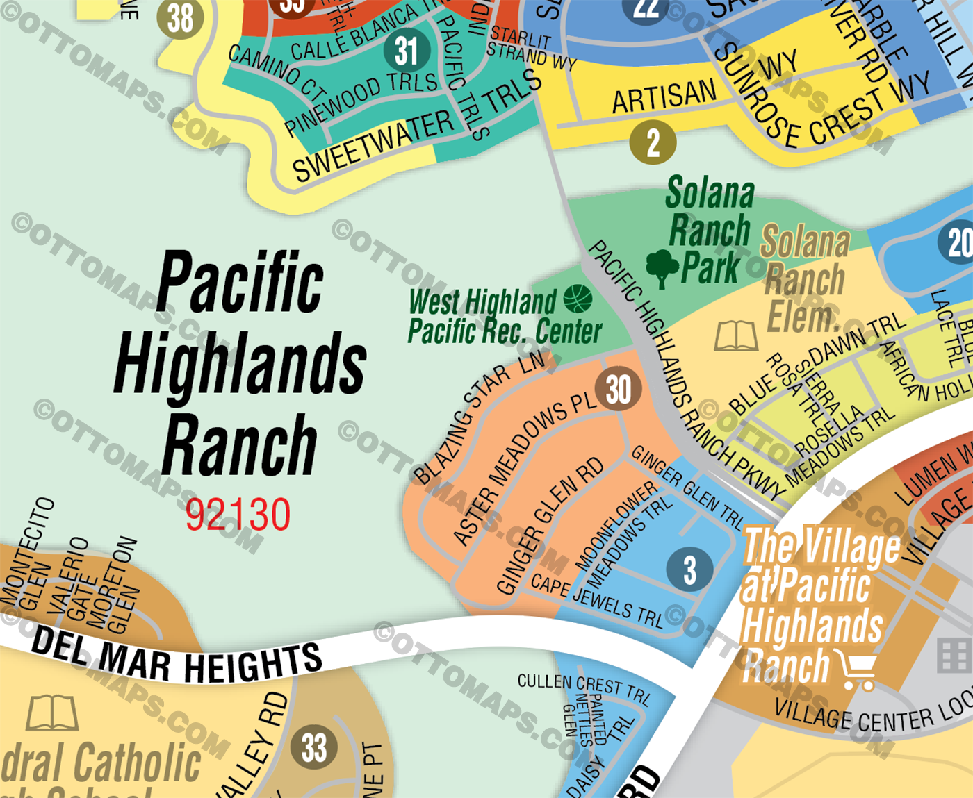 Pacific Highlands Ranch Map, San Diego County, CA - FILES - PDF and AI, editable, vector, royalty free