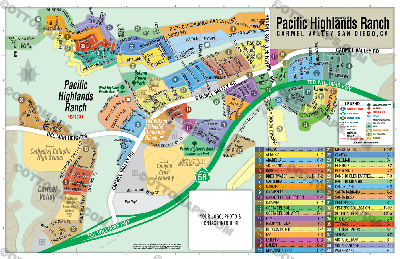 Pacific Highlands Ranch Map, San Diego County, CA - FILES - PDF and AI, editable, vector, royalty free