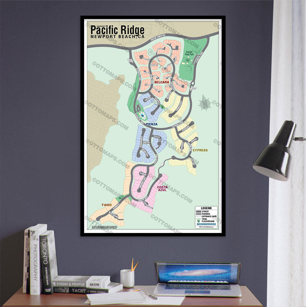 Pacific Ridge Map, Newport Beach, CA - POSTER PRINTS - with frame