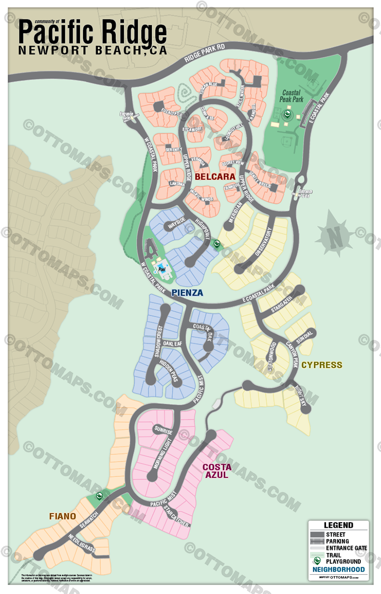 Pacific Ridge Map, Newport Beach, CA - POSTER PRINTS