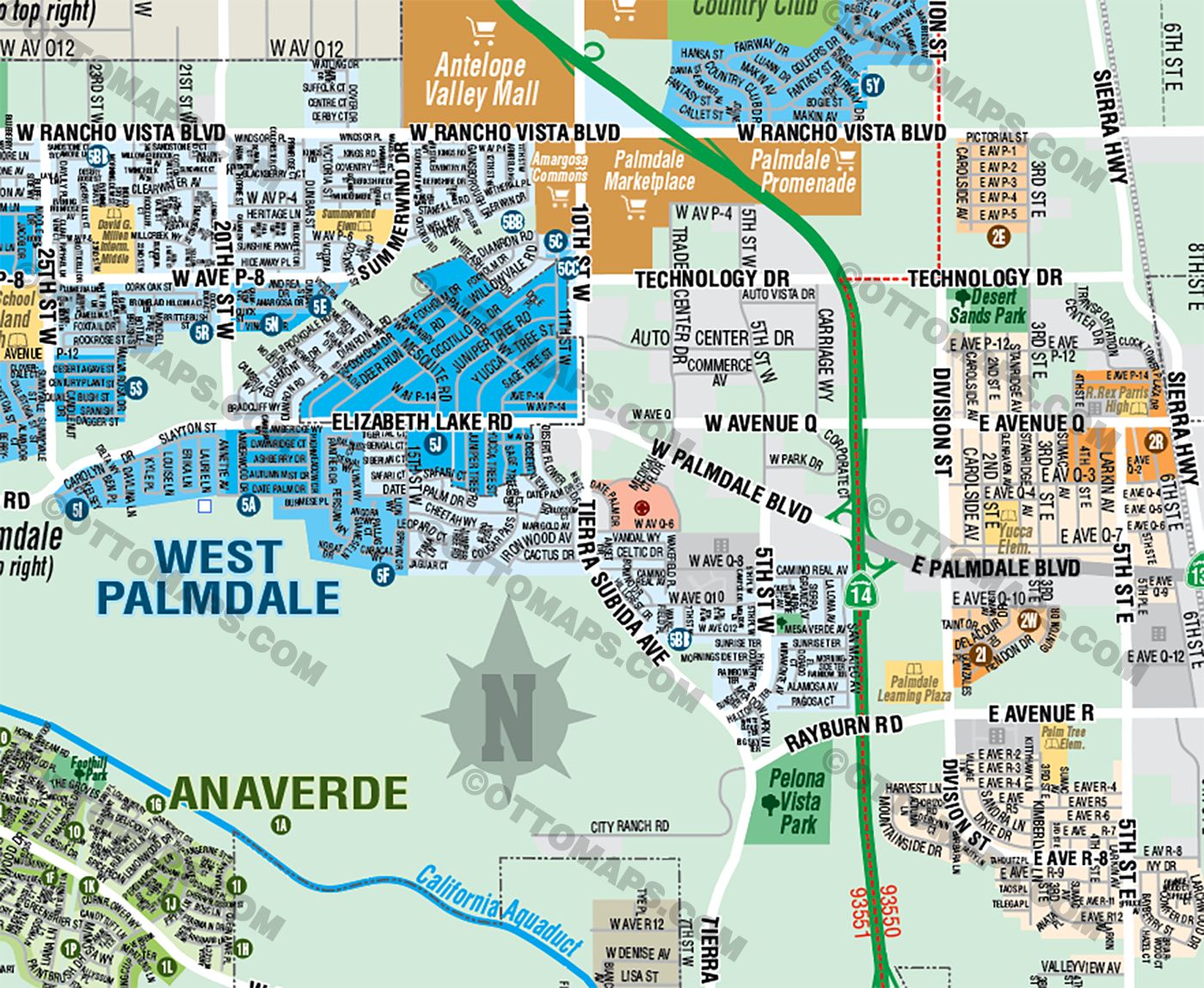 Palmdale Map, LA County - FILES - PDF and AI Files, editable, vector, royalty free