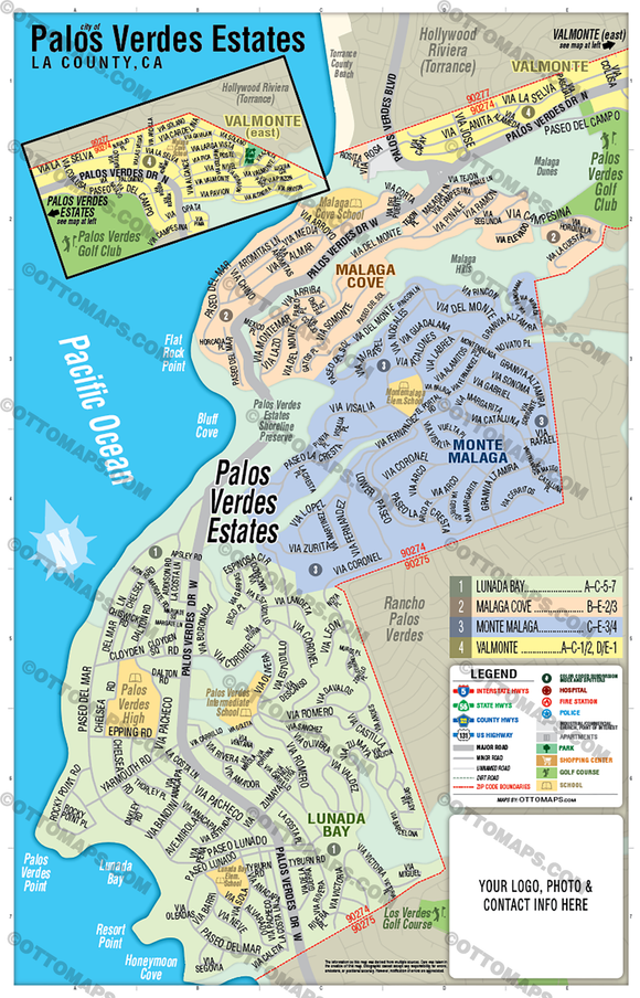 Palops Map Palos Verdes Estates, LA County, CA - FILES - PDF and AI, editable, la ...
