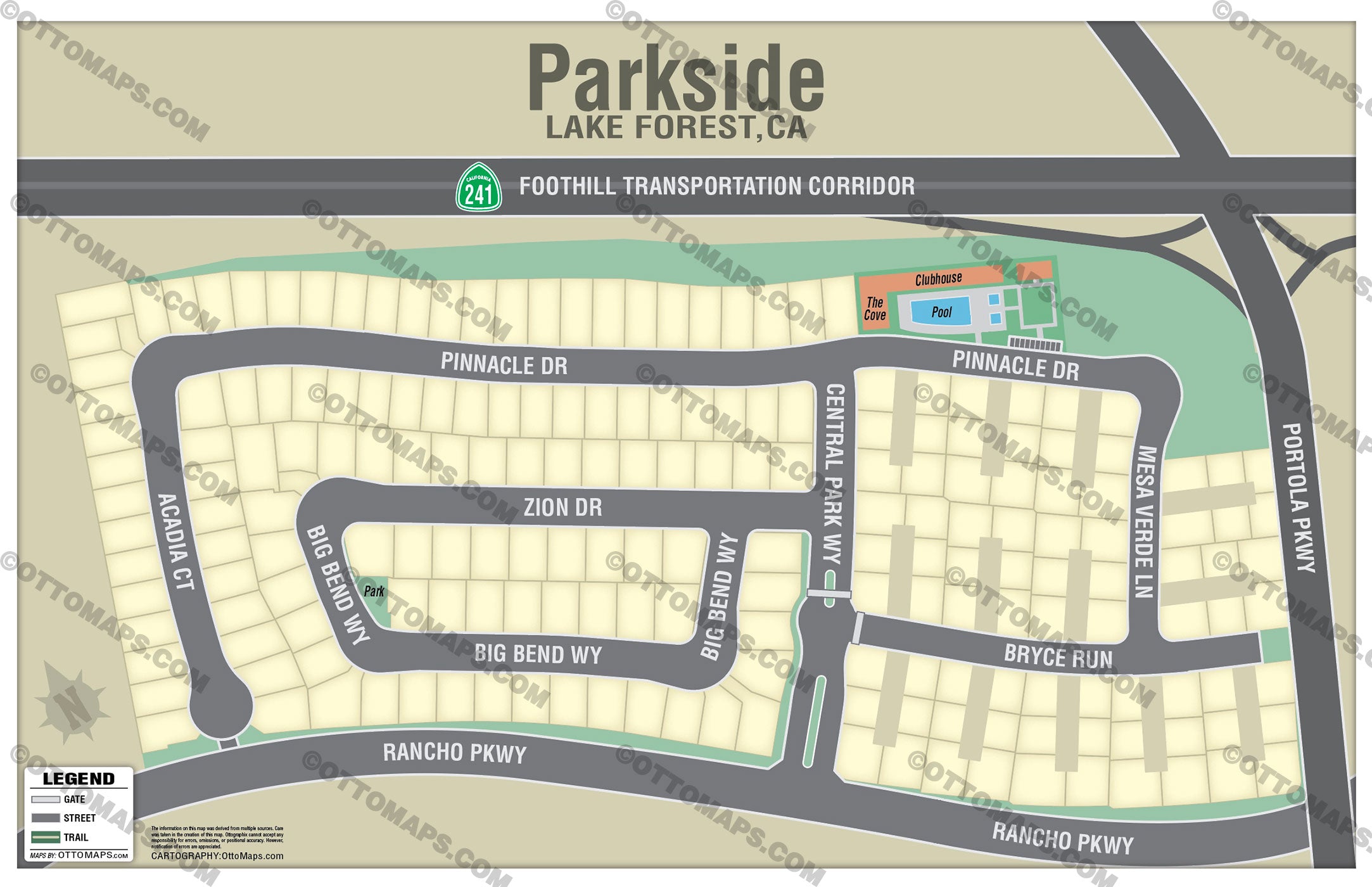 Parkside Map, Irvine, CA - PDF, editable, royalty free